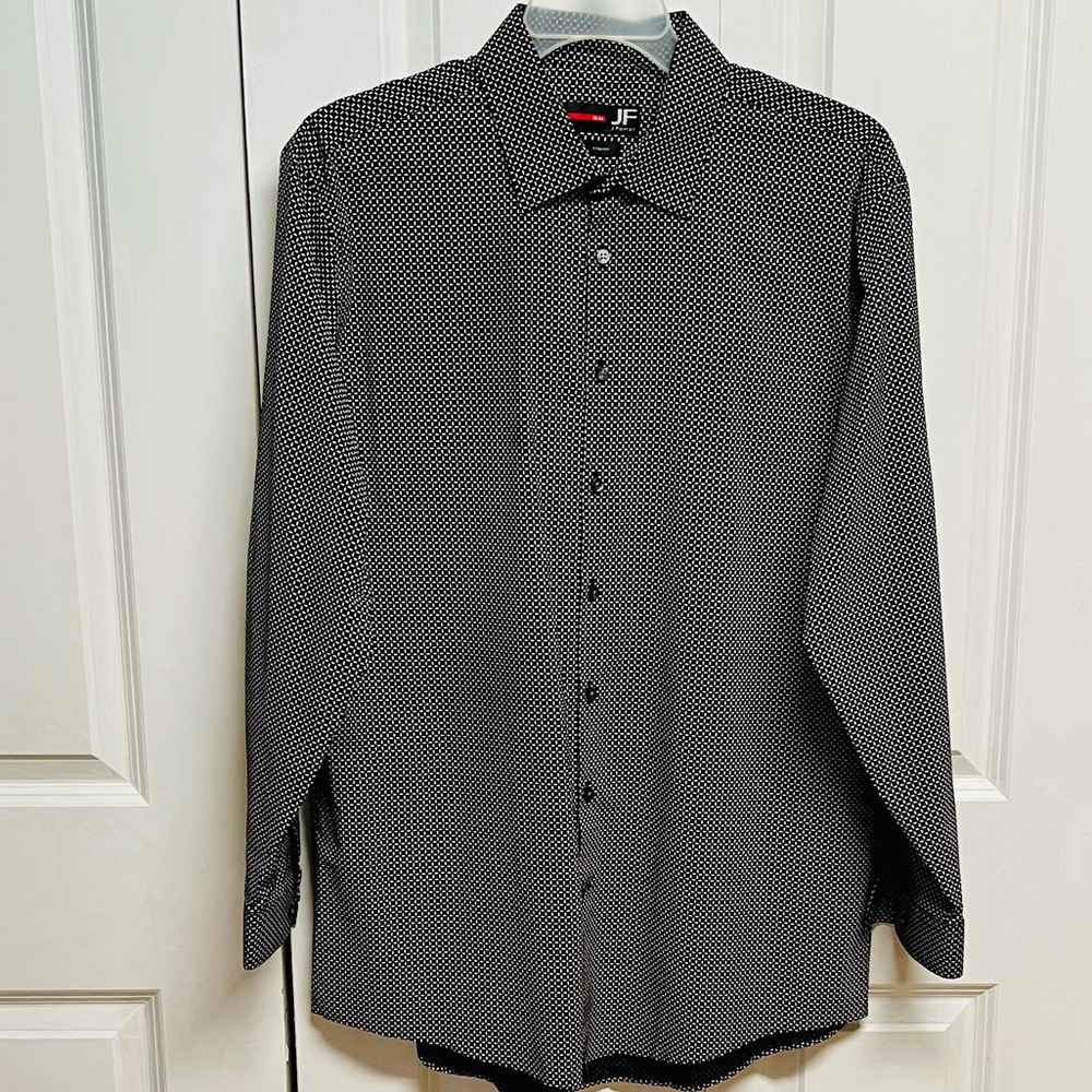 jf j.ferrar Black Microdot Long-Sleeve Dress Shirt Size XL Slim